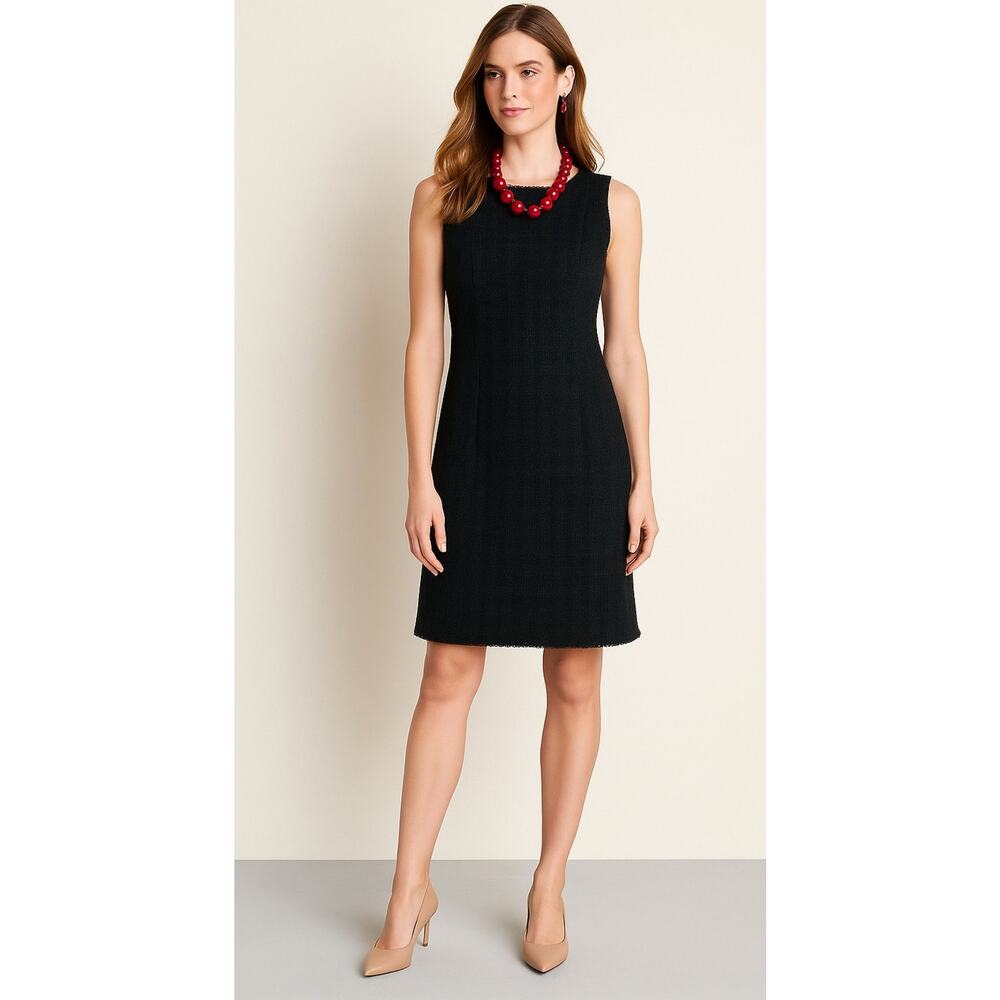 Talbots Black Tweed Sleeveless Shift Dress Size 2 Classic Chic Workwear Elegance